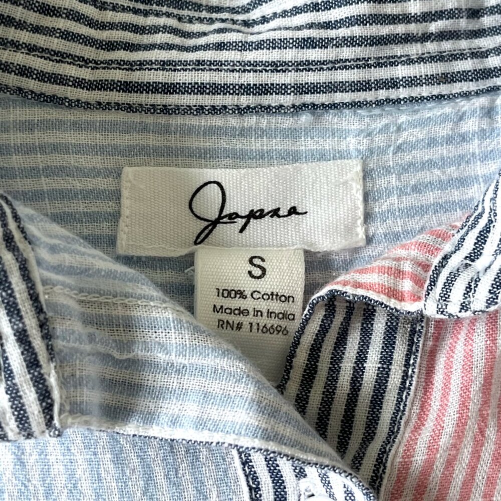 Japna Pinstripe Pastel Colorblock Cotton Button Down Shirt - Size S - Picture 5 of 9